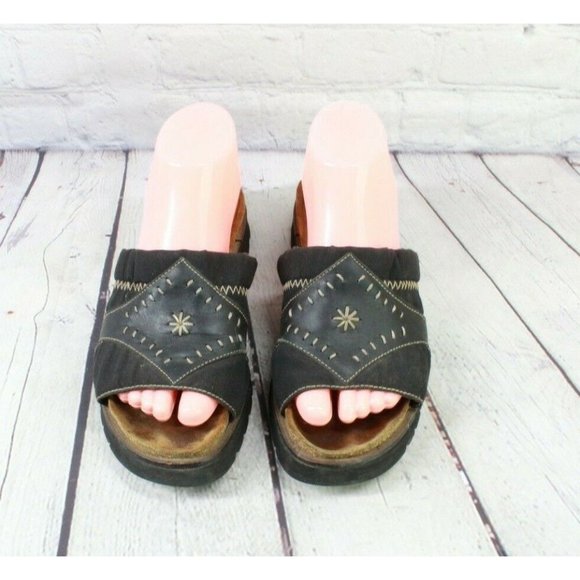 Naot Black Leather Stitched Slide Wedge Sandals Size 6 - Picture 5 of 9